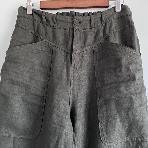 Wrap London 100% Linen Tapered Trousers Olive Green Utility Style Size 8 - Picture 3 of 10